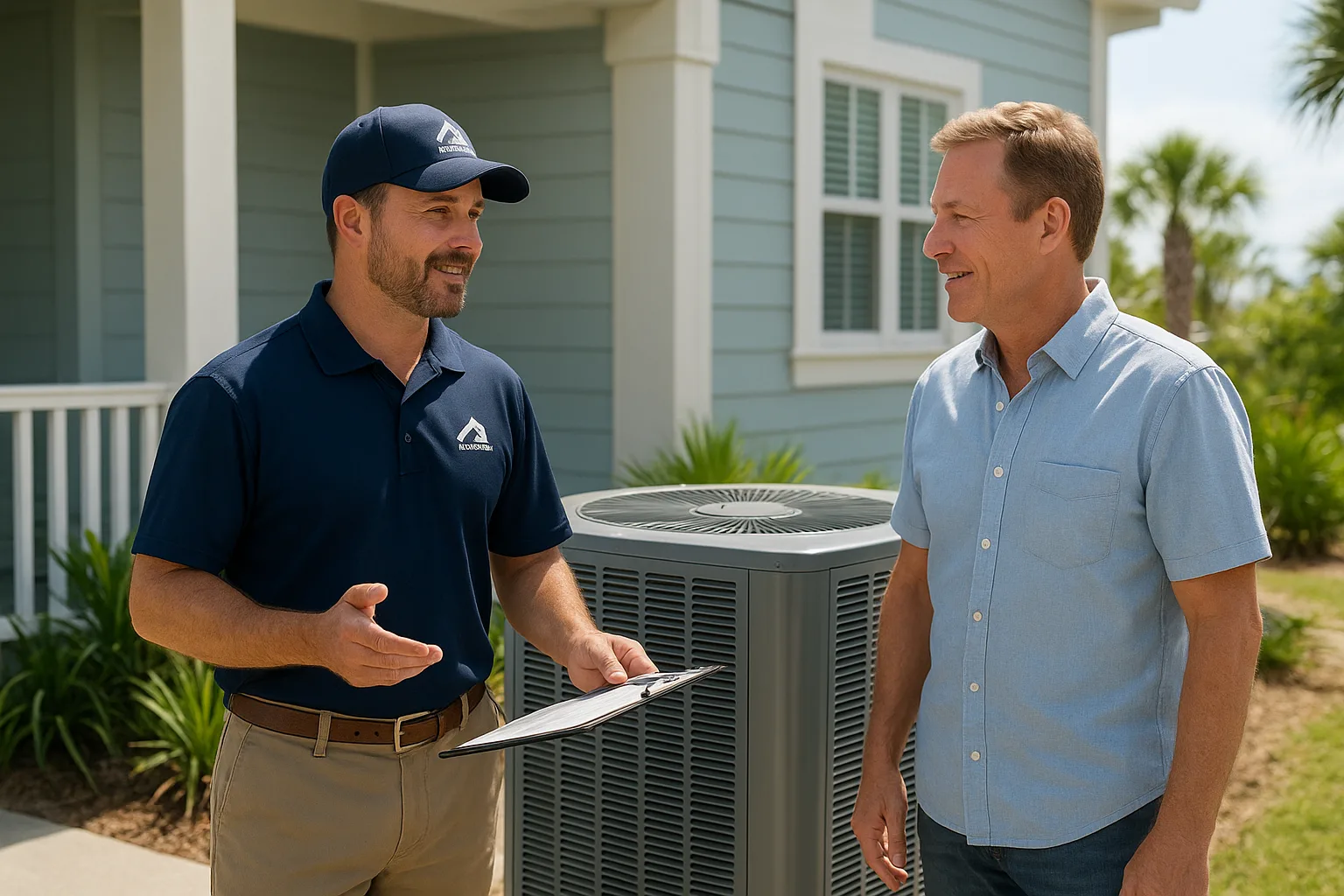 Vetted local pro walking a homeowner through the diagnosis and price before work starts